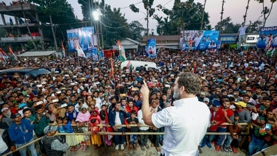 Congress leader Rahul Gandhi in Guwahati on Tuesday. (ANI) Congress leader Rahul Gandhi in Guwahati on Tuesday. (ANI)
