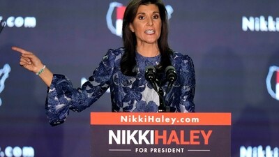 Republican presidential candidate former UN Ambassador Nikki Haley speaks at a New Hampshire primary night rally, in Concord, N.H., Tuesday Jan. 23, 2024. (AP Photo/Steven Senne) (AP) Republican presidential candidate former UN Ambassador Nikki Haley speaks at a New Hampshire primary night rally, in Concord, N.H., Tuesday Jan. 23, 2024. (AP Photo/Steven Senne) (AP)