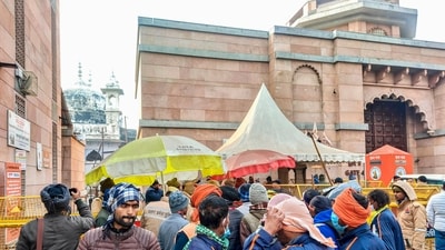 Outside the Gyanvapi mosque in Varanasi. (PTI) Outside the Gyanvapi mosque in Varanasi. (PTI)