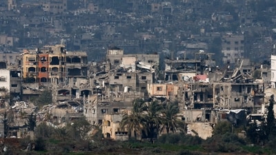 Israel-Hamas War: Damaged houses lie in ruin in Gaza, amid the ongoing conflict between Israel and Hamas, as seen from Israel. (Reuters)