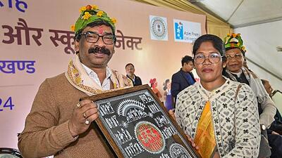 Jharkhand CM Hemant Soren during the inauguration of Azim Premji University and Hospital and School at Itki in Ranchi on Thursday. (PTI)