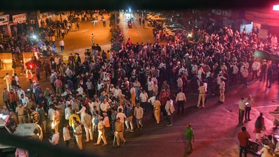 Following tension in Mumbai's Mira Road, illegal structures in the same area were razed on Tuesday. (PTI) Following tension in Mumbai's Mira Road, illegal structures in the same area were razed on Tuesday. (PTI)