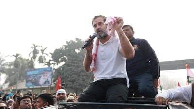 Congress leader Rahul Gandhi during the 'Bharat Jodo Nyay Yatra' in Bongaigaon district of Assam. (PTI) Congress leader Rahul Gandhi during the 'Bharat Jodo Nyay Yatra' in Bongaigaon district of Assam. (PTI)