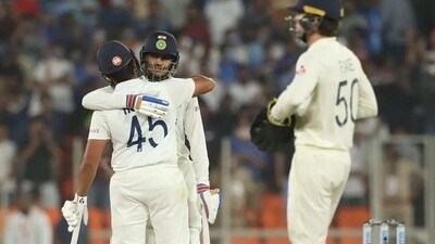 Indian openers Rohit Sharma and Shubman Gill congratulate each other (BCCI)