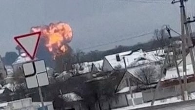 A Russian military transport plane crashes near Yablonovo, Belgorod eegion, Russia. (Reuters)