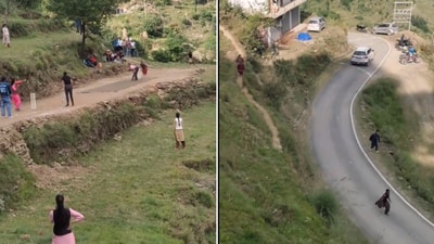 The image is taken from a video reshared by Anand Mahindra that shows people playing cricket in an unusual way. (X/@GoHimachal_) The image is taken from a video reshared by Anand Mahindra that shows people playing cricket in an unusual way. (X/@GoHimachal_)