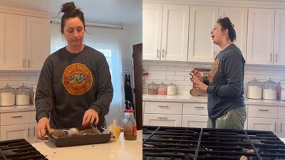 Woman singing Celine Dion’s My Heart Will Go On in her kitchen. (Instagram/@stephanieferrett) Woman singing Celine Dion’s My Heart Will Go On in her kitchen. (Instagram/@stephanieferrett)