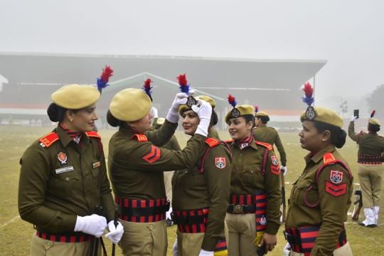 Women police personnel during the Republic Day rehearsal in Amritsar on Wednesday. (Sameer Sehgal/HT) Women police personnel during the Republic Day rehearsal in Amritsar on Wednesday. (Sameer Sehgal/HT)