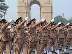 A contingent of Women Army Medical Corps take part in the full dress rehearsal for the Republic Day Parade 2024, at Kartavya Path, in New Delhi on Tuesday (ANI) A contingent of Women Army Medical Corps take part in the full dress rehearsal for the Republic Day Parade 2024, at Kartavya Path, in New Delhi on Tuesday (ANI)
