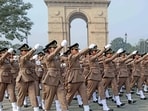 A contingent of Women Army Medical Corps take part in the full dress rehearsal for the Republic Day Parade 2024, at Kartavya Path, in New Delhi 
