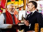 Prime Minister Narendra Modi offers a replica of Ram temple to France's President Emmanuel Macron Prime Minister Narendra Modi offers a replica of Ram temple to France's President Emmanuel Macron