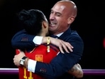 Spain's Jennifer Hermoso celebrates with Luis Rubiales after the match