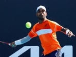 India's Sumit Nagal in action during his first round match against Kazakhstan's Alexander Bublik