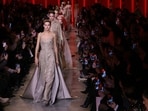 Models present creations by Elie Saab during the Women's Haute-Couture Spring/Summer 2024 Fashion Week in Paris, on January 24, 2024. Models present creations by Elie Saab during the Women's Haute-Couture Spring/Summer 2024 Fashion Week in Paris, on January 24, 2024.