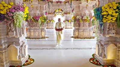 Ayodhya, Jan 22 (ANI): Prime Minister Narendra Modi during the 'Pran Pratishtha' ceremony in the sanctum sanctorum of the Ram Janmabhoomi Temple, in Ayodhya on Monday. (ANI Photo) (ANI) Ayodhya, Jan 22 (ANI): Prime Minister Narendra Modi during the 'Pran Pratishtha' ceremony in the sanctum sanctorum of the Ram Janmabhoomi Temple, in Ayodhya on Monday. (ANI Photo) (ANI)