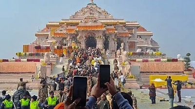 Devotees throng Shri Ram Janmabhoomi Temple on the first day after the Pran Pratishtha ceremony, in Ayodhya on Tuesday. (ANI file photo) Devotees throng Shri Ram Janmabhoomi Temple on the first day after the Pran Pratishtha ceremony, in Ayodhya on Tuesday. (ANI file photo)
