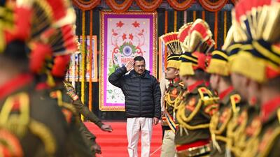 Arvind Kejriwal during the state level Republic Day celebration at Chhatrasal Stadium, Delhi, on Thursday. (Sanchit Khanna/HT Photo) Arvind Kejriwal during the state level Republic Day celebration at Chhatrasal Stadium, Delhi, on Thursday. (Sanchit Khanna/HT Photo)