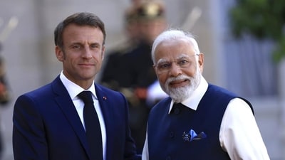 French President Emmanuel Macron and Prime Minister Narendra Modi. (AP) French President Emmanuel Macron and Prime Minister Narendra Modi. (AP)