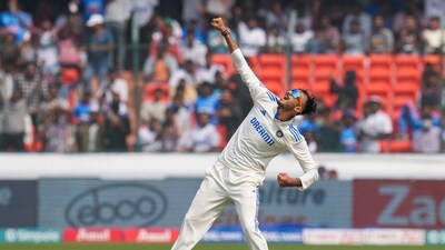 Hyderabad: India's bowler Axar Patel celebrates the wicket of England's batter Jonny Bairstow during the first day of the first Test cricket match between India and England, at Rajiv Gandhi International Stadium in Hyderabad, Thursday, Jan. 25, 2024. (PTI Photo/Shailendra Bhojak)(PTI01_25_2024_000067B) (PTI)