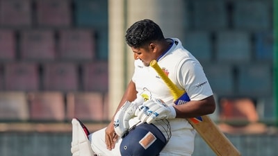 (File) Sarfaraz Khan celebrates (PTI) (File) Sarfaraz Khan celebrates (PTI)