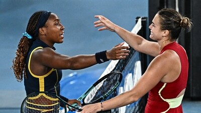 Belarus' Aryna Sabalenka (R) greets USA's Coco Gauff (L) after victory in their women's singles semi-final match (AFP) Belarus' Aryna Sabalenka (R) greets USA's Coco Gauff (L) after victory in their women's singles semi-final match (AFP)