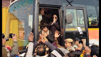 The yatra is being led by Selja and general secretary Randeep Surjewala and MLA Kiran Chaudhary. (HT Photo) The yatra is being led by Selja and general secretary Randeep Surjewala and MLA Kiran Chaudhary. (HT Photo)