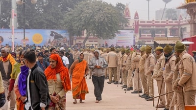 Ayodhya: Devotees arrive at the Ram Mandir on a cold winter morning, in Ayodhya, Wednesday, Jan. 24, 2024. (PTI) Ayodhya: Devotees arrive at the Ram Mandir on a cold winter morning, in Ayodhya, Wednesday, Jan. 24, 2024. (PTI)