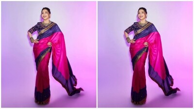 If you love Madhuri's saree and are wondering how much it costs, don't worry, we've got your back. Madhuri's saree is from the shelves of clothing brand Raw Mango and incorporating it into your wardrobe will cost you a whopping <span class='webrupee'>₹</span>75,000. (Instagram/@madhuridixitnene) If you love Madhuri's saree and are wondering how much it costs, don't worry, we've got your back. Madhuri's saree is from the shelves of clothing brand Raw Mango and incorporating it into your wardrobe will cost you a whopping <span class='webrupee'>₹</span>75,000. (Instagram/@madhuridixitnene)