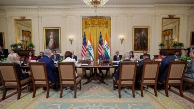 Prime Minister Narendra Modi and President of USA Joseph R. Biden, participating in a India-US Hi-Tech Handshake event at the White House in Washington D.C on June 24, 2023(PIB) (Authors) Prime Minister Narendra Modi and President of USA Joseph R. Biden, participating in a India-US Hi-Tech Handshake event at the White House in Washington D.C on June 24, 2023(PIB) (Authors)