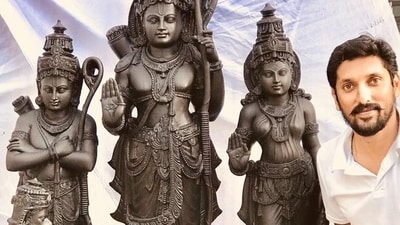 Sculptor Arun Yogiraj with idol of Lord Ram. Sculptor Arun Yogiraj with idol of Lord Ram.