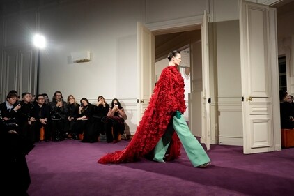 A model wears a creation for Valentino as part of the Haute Couture Spring-Summer 2024 collection presented in Paris, Wednesday, Jan. 24, 2024. (AP Photo/Thibault Camus) A model wears a creation for Valentino as part of the Haute Couture Spring-Summer 2024 collection presented in Paris, Wednesday, Jan. 24, 2024. (AP Photo/Thibault Camus)