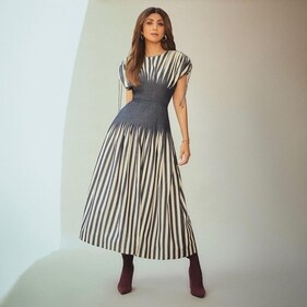 Shilpa Shetty Kundra in a grey midi dress (Photo: Instagram) Shilpa Shetty Kundra in a grey midi dress (Photo: Instagram)