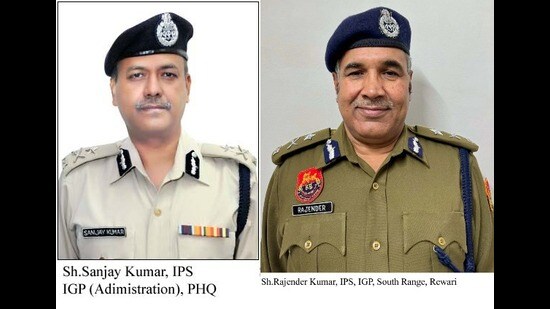 A Haryana Police spokesperson said inspector general (IG, administration) Sanjay Kumar, currently posted at police headquarters, and IG Rajendra Kumar (Rewari Range) will be awarded the President’s Police Medal for distinguished services. (HTPhoto)