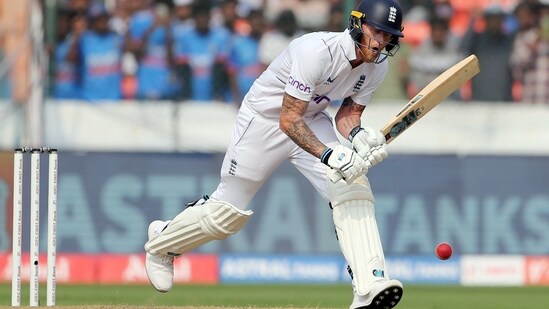 Hyderabad, Jan 25 (ANI): England's skipper Ben Stokes reacts after playing a shot during Day 1 of 1st Test match against India, at Rajiv Gandhi International Stadium in Hyderabad on Thursday. (ANI Photo)
(ANI )