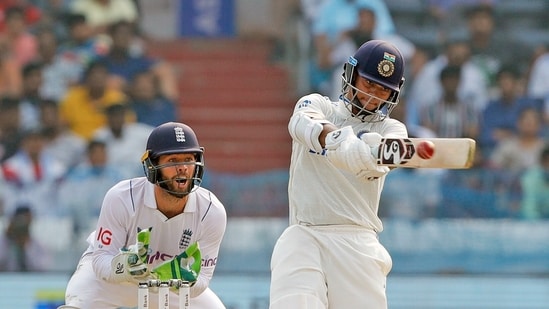 Hyderabad, Jan 25 (ANI): India's Yashasvi Jaiswal plays a shot during Day 1 of 1st Test match against England, at Rajiv Gandhi International Stadium in Hyderabad on Thursday. (ANI Photo)
(BCCI-X)