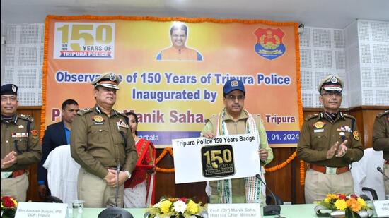 CM Manik Saha on Thursday attended the observance of 150 years of Tripura Police at Pragna Bhavan, Agartala (Twitter/@DrManikSaha2)