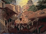 A streetscape in Patna, painted by British civil servant Charles D’Oyly, in 1825. (WIkimedia Commons)