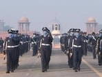 Indian Air Force personnel during rehearsals for the Republic Day parade at Rajpath in New Delhi (HT Photo)
