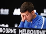 Serbia's Novak Djokovic during a press conference after losing his semi final match against Italy's Jannik Sinner