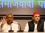 Bihar chief minister Nitish Kumar with Samajwadi Party chief Akhilesh Yadav. Bihar chief minister Nitish Kumar with Samajwadi Party chief Akhilesh Yadav.