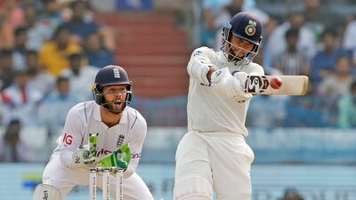 Yashasvi Jaiswal plays a shot during Day 1 of 1st Test match against England, at Rajiv Gandhi International Stadium in Hyderabad on Thursday. (ANI Photo) (BCCI-X) Yashasvi Jaiswal plays a shot during Day 1 of 1st Test match against England, at Rajiv Gandhi International Stadium in Hyderabad on Thursday. (ANI Photo) (BCCI-X)