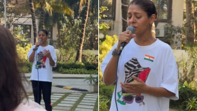 Republic Day 2024: The image, taken from a video shared by Farah Khan, shows Sunidhi Chauhan singing. (Instagram/@farahkhankunder) Republic Day 2024: The image, taken from a video shared by Farah Khan, shows Sunidhi Chauhan singing. (Instagram/@farahkhankunder)