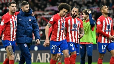 Atletico Madrid's players celebrate their victory at the end of the Spanish Copa del Rey (King's Cup) quarter final football match between Club Atletico de Madrid and Sevilla FC (AFP) Atletico Madrid's players celebrate their victory at the end of the Spanish Copa del Rey (King's Cup) quarter final football match between Club Atletico de Madrid and Sevilla FC (AFP)