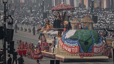 The Gujarat Tableau depicted the theme of the state's 'Dhordo: Global Icon of Gujarat's Tourism Development during the Republic Day parade on Friday. (AFP)
