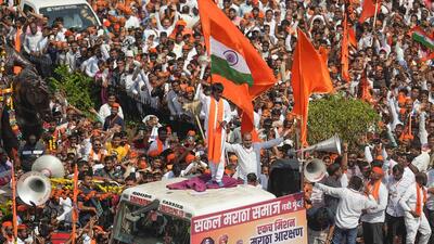Maratha activist Manoj Jarange Patil and his supporters during their march for reservation, in Navi Mumbai (PTI) Maratha activist Manoj Jarange Patil and his supporters during their march for reservation, in Navi Mumbai (PTI)