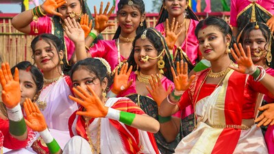 School children take part in the celebration of the 75th Republic Day in Agartala. (PTI) School children take part in the celebration of the 75th Republic Day in Agartala. (PTI)