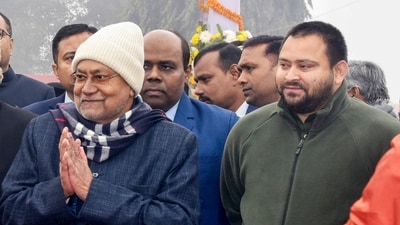Patna: Bihar chief minister Nitish Kumar and Deputy CM Tejashwi Yadav during the celebration of the 75th Republic Day, at Gandhi Maidan in Patna. (PTI) Patna: Bihar chief minister Nitish Kumar and Deputy CM Tejashwi Yadav during the celebration of the 75th Republic Day, at Gandhi Maidan in Patna. (PTI)