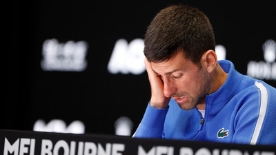 Serbia's Novak Djokovic during a press conference after losing his semi final match against Italy's Jannik Sinner (REUTERS)