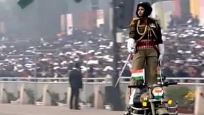 The women personnel of CRPF, BSF & SSB exhibited the country’s Nari Shakti (women power) by carrying out daredevil stunts during the motorcycle display. (ANI) The women personnel of CRPF, BSF & SSB exhibited the country’s Nari Shakti (women power) by carrying out daredevil stunts during the motorcycle display. (ANI)