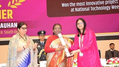 Delhi-based school student Suhani Chauhan recently received Pradhan Mantri Rashtriya Bal Puraskar for Innovation from President Droupadi Murmu, in presence of Union Cabinet Minister, Smriti Irani. Delhi-based school student Suhani Chauhan recently received Pradhan Mantri Rashtriya Bal Puraskar for Innovation from President Droupadi Murmu, in presence of Union Cabinet Minister, Smriti Irani.